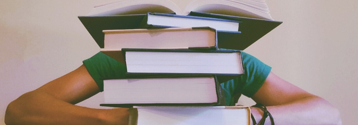 Books stacked on a table