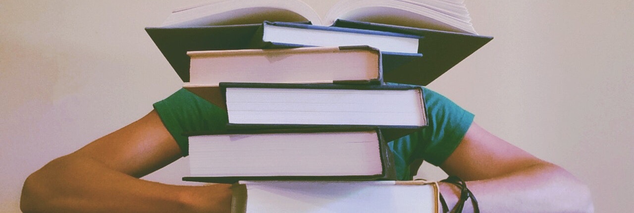 Books stacked on a table